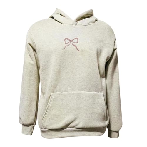 Fleecejacke Damen Lang Warm Kapuzenjacke Damen Oversize Baumwolle Kapuzenpullover Bowknot Gesticktem Kapuzenjacke Einfarbig Sweatpullover Bequeme Sweater Dicker Sweatshirt Basic Winterjacke Loose von Generisch