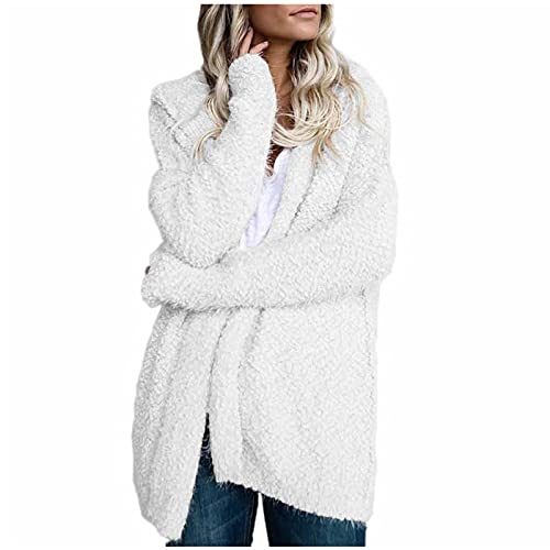 Fleecejacke Damen Mit Kapuze | Flauschige Strickjacke Damen Weiß Langarm Cardigan Einfarbige Teddy-Fleece Hoodie Weicher Warm Winterjacke Open Front Plüschjacke Kapuzenjacke Trench Coat Wintermantel Fleecejacke Damen Mit Kapuze | Flauschige Strickjacke Damen Weiß Langarm Cardigan Einfarbige Teddy-Fleece Hoodie Weicher Warm Winterjacke Open Front Plüschjacke Kapuzenjacke Trench Coat Wintermantel von Generisch