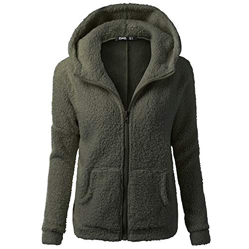Fleecejacke Damen Mit Kapuze Herbst Winter Warm Einfarbig Teddyjacke Sweatjacke mit Reißverschluss Frauen Flauschig Langarm Kapuzenpullover Wintermantel mit Tasche Große Größen Übergangsjacke Mantel von Generisch