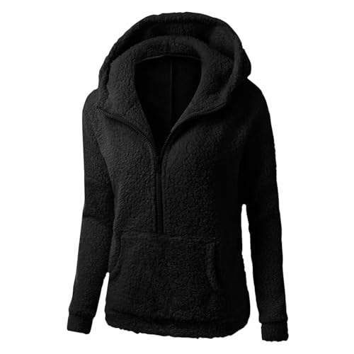 Fleecejacke Damen Mit Kapuze Winterjacke Damen Große Größen Langarm Einfachheit Übergangsjacke mit Reißverschluss Leicht Casual Wintermantel Warme Plüschjacke mit Tasche Komfort Teddy Hoodie Jacke von Generisch