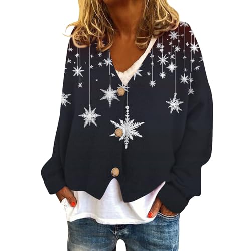 Fleecejacke Damen Weihnachten Kurz Fleece Weihnachtsjacke Lustig Weihnachtspullover Damen V Ausschnitt mit Knöpfen Teddyjacke Damen Winter Flauschig Weihnachtsjacken Frauen mit Weihnachtsmotive von Generisch