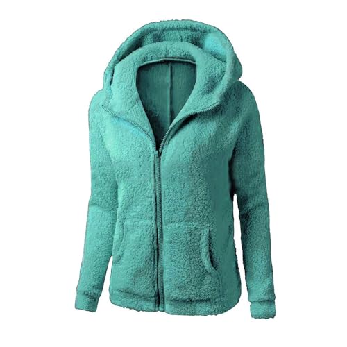 Fleecejacke Damen Winter Teddyjacke Wintermantel mit Reißverschluss Einfarbig Kuscheljacke Casual Einfachheit Übergangsjacke Herbst Winter Mode Plüschjacke Sweatshirt Große Größen Langarm Kapuzenjacke von Generisch