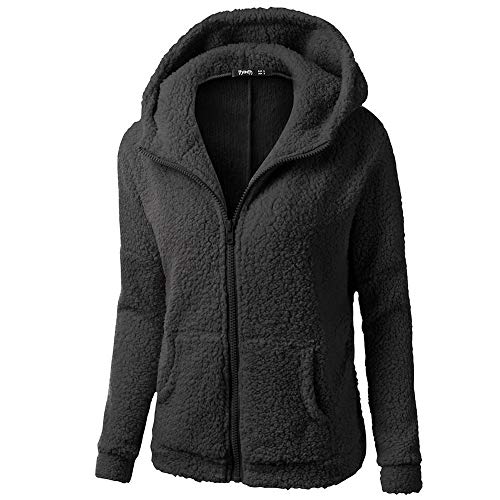 Fleecejacke Damen Winter Teddyjacke Wintermantel mit Reißverschluss Einfarbig Kuscheljacke Casual Einfachheit Übergangsjacke Herbst Winter Mode Plüschjacke Sweatshirt Große Größen Langarm Kapuzenjacke von Generisch