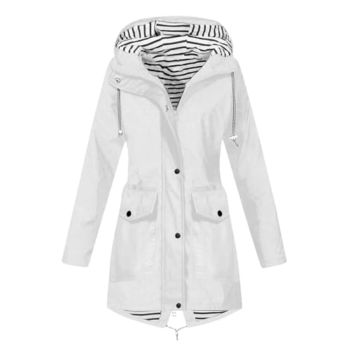 Fleecejacke Damen lang,Regenjacke Damen Wasserdicht Atmungsaktiv Softshelljacke Regenmantel Windbreaker Elegant Leichte Sommerjacke Lang Übergangsjacke Gefüttert Funktionsjacke Outdoorjacke,3-Weiß S von Generisch