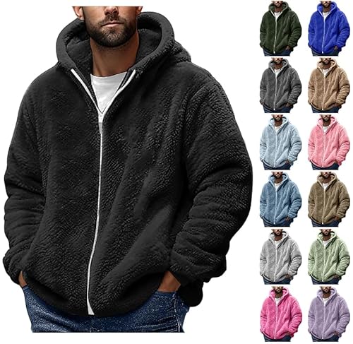 Fleecejacke Herren Einfarbig Teddyfleece jacke Doppelseitiger Samt Winterjacke Dicke Warme Hoody Teddyjacke Casual Sherpa Wintermantel Reißverschluss Wollmantel Locker Sweatjacke Gutschein Angebote von Generisch