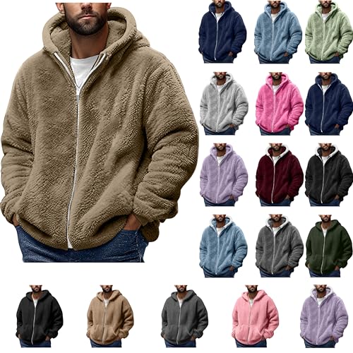 Fleecejacke Herren Full Zip Winterjacke Doppelseitiger Fleece Jacke Warme Übergangsjacke Jacken mit Kapuze Winter Kapuzenjacke Casual Mantel Männer Wintermantel Leichte Sweatjacke Einfarbig Hoodie von Generisch
