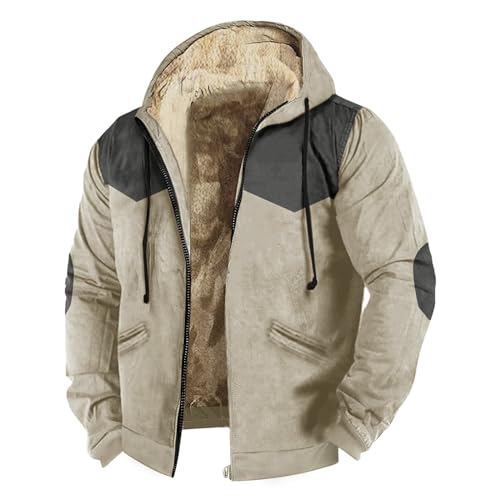 Fleecejacke Herren Mit Kapuze Gefüttert, Sweatjacke Herren Mit Teddyfutter, Winterjacke Loose Fit Kapuzenjacke Dick Freizeitjacke Mit Kordelzug Anorak Kuschel Thermojacke Weich Jacke von Generisch
