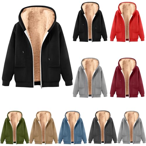 Fleecejacke Herren Thermo Dicke Kapuzenjacke Mit Reißverschluss Herbst Winter Übergangsjacke Gefüttert Fleece Sweatjacke Mode Einfarbig Wintermantel Warm Winddicht Hoodie Outdoor Bekleidung von Generisch