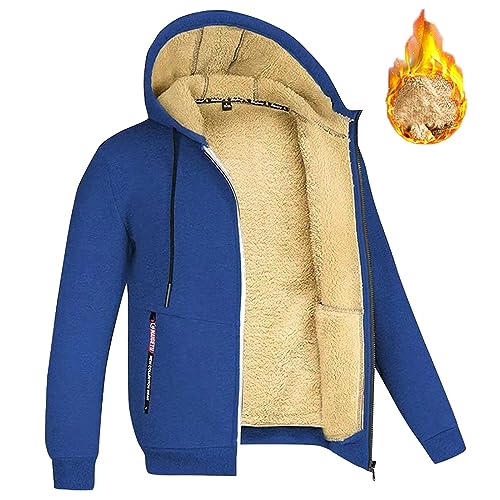 Fleecejacke Herren Winter Full Zip Sherpa Gefüttert Kapuzenjacke Casual Solid Langarm Jacke Warm Verdickte Hooded Sweatshirt mit Tasche und Kordelzug von Generisch
