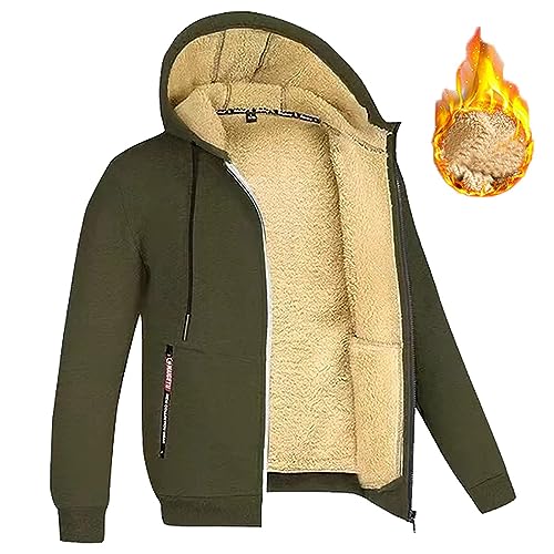 Fleecejacke Herren Winter Full Zip Sherpa Gefüttert Kapuzenjacke Casual Solid Langarm Jacke Warm Verdickte Hooded Sweatshirt mit Tasche und Kordelzug von Generisch
