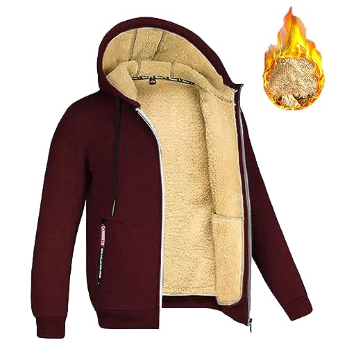 Fleecejacke Herren Winter Full Zip Sherpa Gefüttert Kapuzenjacke Casual Solid Langarm Jacke Warm Verdickte Hooded Sweatshirt mit Tasche und Kordelzug von Generisch