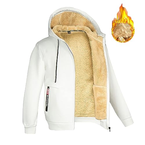 Fleecejacke Herren Winter Full Zip Sherpa Gefüttert Kapuzenjacke Casual Solid Langarm Jacke Warm Verdickte Hooded Sweatshirt mit Tasche und Kordelzug von Generisch