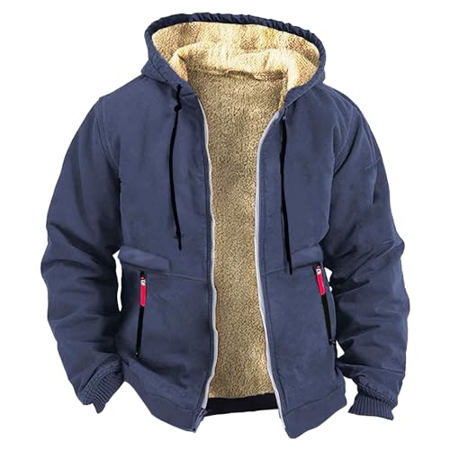 Fleecejacke Herren Winter Warm, Winterjacke Herren Mit Kapuze, Thermojacke Loose Fit Sweatjacke Weich Kapuzenjacke Bequeme Hoodie Mit Zip Anorak Gefüttert Thermojacke Einfarbig Hoody von Generisch