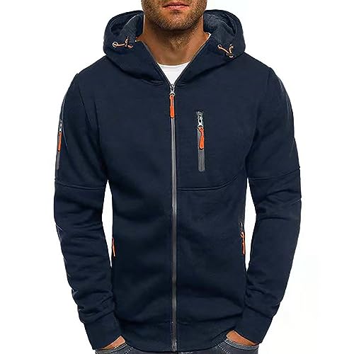 Fleecejacke Herren mit Kapuze Fleece Gefüttert Winterjacke Fleecejacke Warme Reißverschluss mit Taschen Strickjacke Thermojacke Atmungsaktiver Zipper Wander Übergangsjacke Sportjacke von Generisch