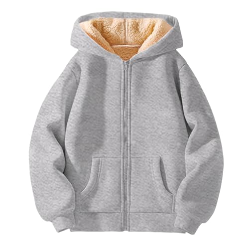 Fleecejacke Kinder Jungen Sweatjacke Fleece Kapuzenjacke Mit Reißverschluss Langarm Warme Hoodie Winterjacke Plüsch Gefüttert Sweatjacke Mit Kapuze Und Taschen Locker Übergangsjacke Grau 11 Years von Generisch