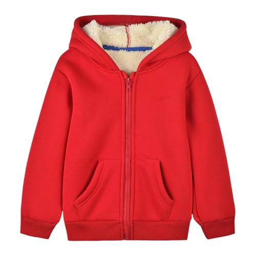 Fleecejacke Kinder Jungen Sweatjacke Fleece Kapuzenjacke Mit Reißverschluss Langarm Warme Hoodie Winterjacke Plüsch Gefüttert Sweatjacke Mit Kapuze Und Taschen Locker Übergangsjacke Rot 7 Years von Generisch