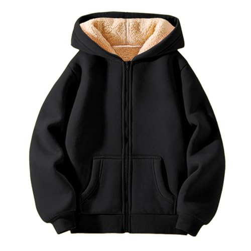 Fleecejacke Kinder Jungen Sweatjacke Fleece Kapuzenjacke Mit Reißverschluss Langarm Warme Hoodie Winterjacke Plüsch Gefüttert Sweatjacke Mit Kapuze Und Taschen Locker Übergangsjacke Schwarz 8 Years von Generisch
