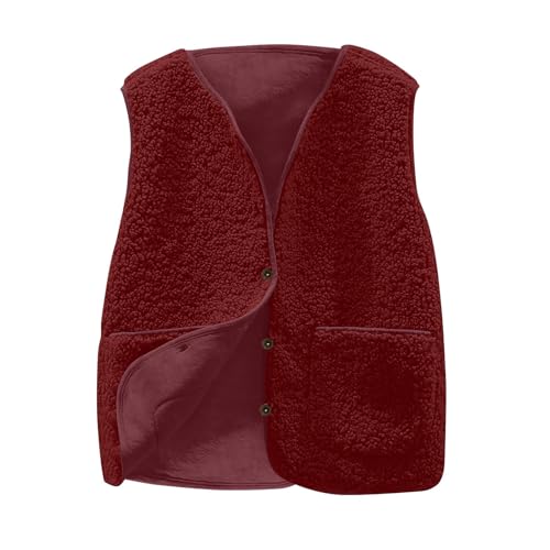 Fleecejacke Kinder Kurz Ärmellose Weste Mädchen Fleeceweste mit Knöpfen Jungen Sweatjacke mit Taschen Teddy Fleece Winterweste Herbst Winter Warm Teddyweste Leicht Einfarbig Plüschweste Fellweste von Generisch