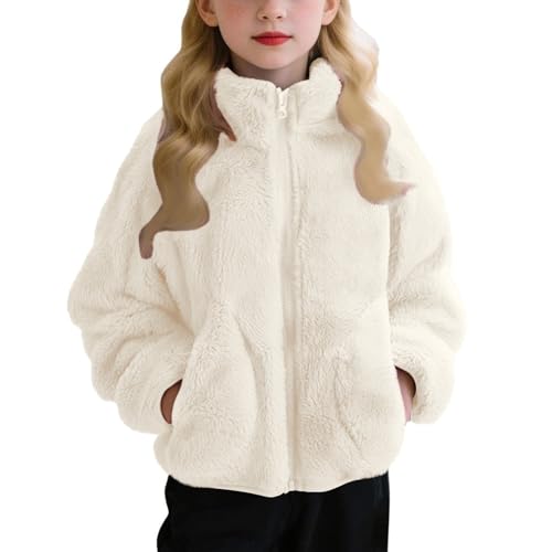 Fleecejacke Kinder Mädchen Warme Winterjacke Weiche Plüsch Kuscheljacke Einfarbige Flauschige Teddyjacke Winter Stehkragen Fleecemantel mit Reißverschluss und Tasche Lässig übergangsjacke 1-11 Jahre von Generisch