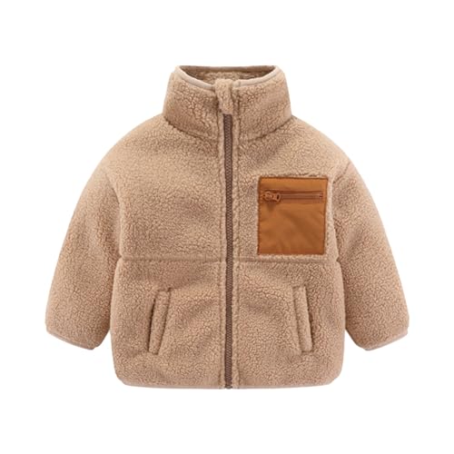 Fleecejacke Kinder Übergangsjacke Einfarbig Winteriacke Warme Steppjacke für Jungen Mädchen Winter Fleece Jacke mit Reißverschluss Tasche Unisex Kinderjacke Fleecejacken Beige 6-7 Jahre von Generisch