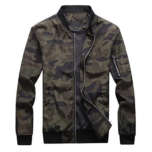 Fleecejacke Langarm Sommer Jacken Herren Herrenmode Business Freizeit Große Tarnjacke mit Reißverschluss Einfarbig Reißverschluss Baseballjacken (Army Green, XXXL) von Generisch