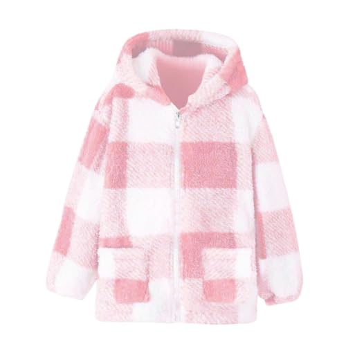 Fleecejacke Mädchen Winterjacke Plüsch Warm übergangsjacke Reißverschluss Kariert Langarm Dicke Kapuzenjacke Teenager Mädchen Herbst Winter Gefütterte Teddyfleece Jacke mit Tasche 8-13 Jahre von Generisch