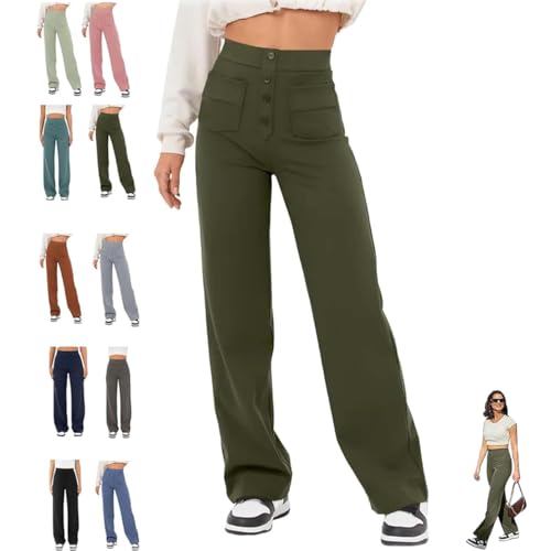 Flexipants – lässige Stretchhose für Damen mit hoher Taille, Flexi-Hose für Frauen ab 50, gerades Bein, Flexi-Hose für Damen, dunkelgrün, L von Generisch