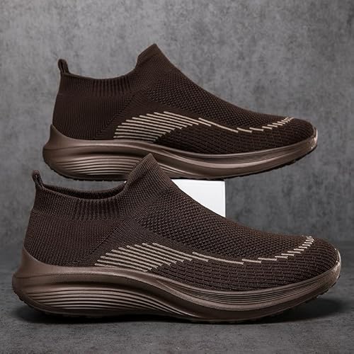 Fliegengewebte Frauen Netzschuhe Männer Freizeitschuhe Netz Augen Elastische Paar Netz Sportschuhe (Kaffee6,38) von Generisch