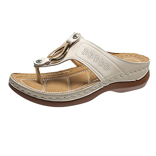 Flip Flop Damen Plateau-Sandalen mit Absatz Bequeme Walking Thong Sandalen Elegante Sommer Sliders Sandalen Rutschfest Schnell Trocken Duschschuhe Badezimmer Pool Dusche Schuhe, beige, 41 EU von Generisch