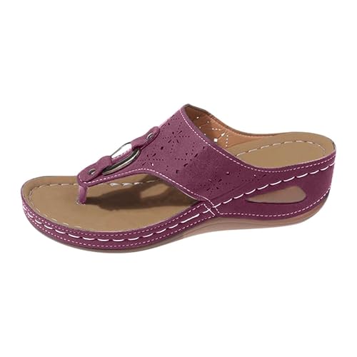 Flip Flops Damen Clip Toe Keilabsatz Pantoletten Atmungsaktive Wanderschuhe Hohl Zehentrenner Slipper Lässige Hausschuhe Rutschfeste Schlappen Bequeme Römersandalen Retro Orthopädische Hausschlappen von Generisch