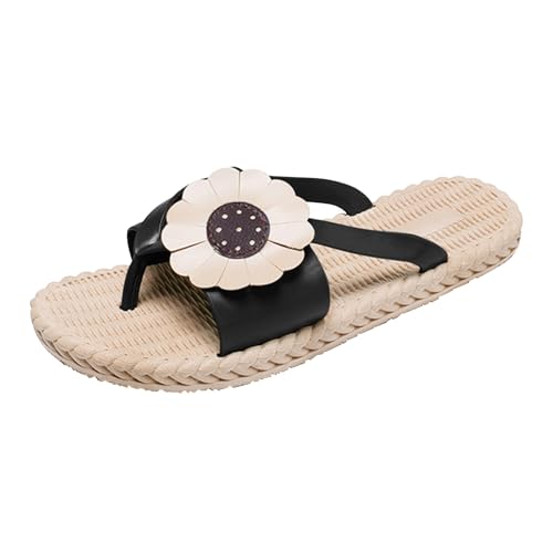 Flip Flops Damen Clip Toes Hausschuhe Leichte Strandschuhe Bequeme Espadrilles Flache Sandalen Rutschfeste Wanderschuhe mit Sonnenblume Weite Passform Flip-Flops Sommer Leder Sandale für Strand von Generisch