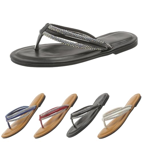 Flip Flops Damen Glitzer Elegant - Badeschuhe Mit Strass Boho Strandschuhe Flach Zehentrenner Leicht Bequem Sommerschuhe Rutschfest Badelatschen Offener Zeh Hausschuhe Bade Duschschuhe von Generisch