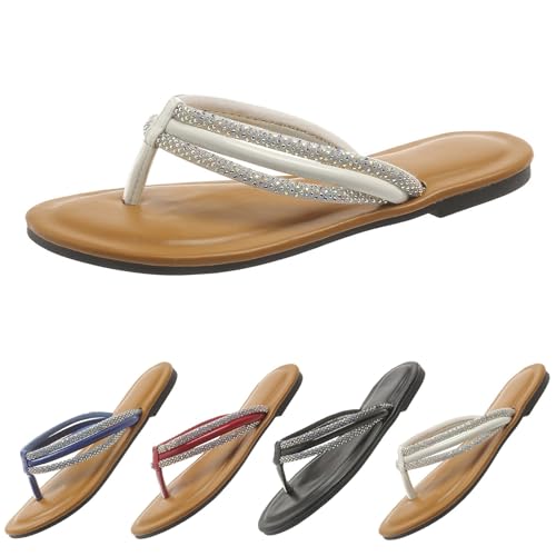 Flip Flops Damen Glitzer Elegant - Badeschuhe Mit Strass Boho Strandschuhe Flach Zehentrenner Leicht Bequem Sommerschuhe Rutschfest Badelatschen Offener Zeh Hausschuhe Bade Duschschuhe von Generisch
