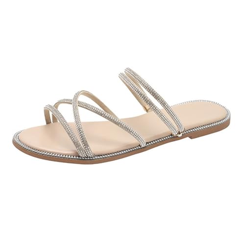 Flip Flops Damen Glitzer Strass, Sommerschuhe Damen Schwarz Leder Pu Strand Sandalen Ideal Für Zu Hause Im Freien Flache Pantoletten Atmungsaktiv Bequem Offene Schuhe Mit Fußbett von Generisch