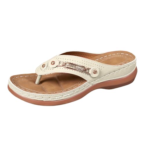 Flip Flops Damen Keilabsatz Zehentrenner Leder Slides, Leichte LäSsige Tanga Flip, OrthopäDische Hausschuhe Mit Arch Support，Bequeme Römerschlappen Strand Drinnen DraußEn von Generisch