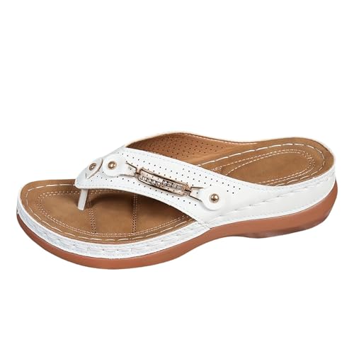 Flip Flops Damen Keilabsatz Zehentrenner Leder Slides, Leichte LäSsige Tanga Flip, OrthopäDische Hausschuhe Mit Arch Support，Bequeme Römerschlappen Strand Drinnen DraußEn von Generisch