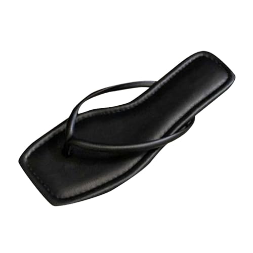 Flip Flops Damen Schwarz Quadratisch Sandaletten Peep Toe Zehensandalen Slip-On Sandalen Slingback Slippers Pu-Leder Schlappen Rutschfest Strandsandalen Atmungsaktiv Sommersandalen von Generisch