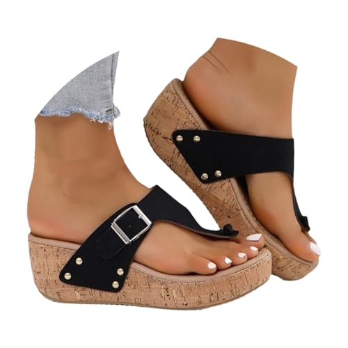 Flip Flops Mit Schnalle Keilsandalen Mit Zehentrenner Plateaau Zehensandalen Peep Toe Sandalen Slip-On Orthopädische Schuhe Slingback Hausschuhe Atmungsaktiv Sommersandalen Gr.36-42 von Generisch
