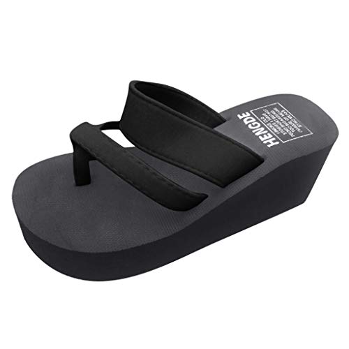 Flip Flops Peeptoe Plateau Wedges Damen Mode Orthopädische Leder Stoff Leicht Zehentrenner Frauen Bequeme Plantarfasziitis Weich Yoga Fußbett Badelatschen Sommer Strand Rutschfest von Generisch