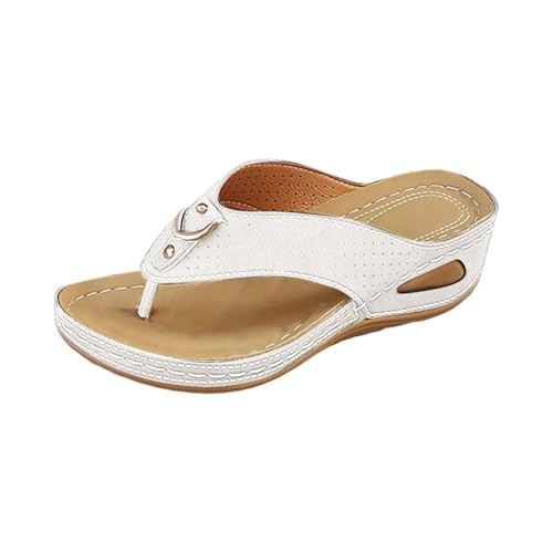 Flip Flops Sandalen Damen Thong Hausschuhe Sommer Ausgehen Slipper Bequeme Weite Passform Sliders Mode Boho Strand Sliders mit Fußgewölbeunterstützung Atmungsaktiv Rutschfest Slipper Casual Clip Toe von Generisch