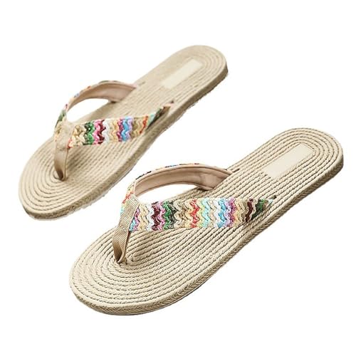 Flip-Flops für Damen, Hausschuhe, modisch, für Frühling, Sommer, bunt, Strand, lässig, flache Hausschuhe, Flip-Flops, Sandalen für drinnen und draußen, Urlaub, Sommer, Beruf, beige, 39.5 EU von Generisch