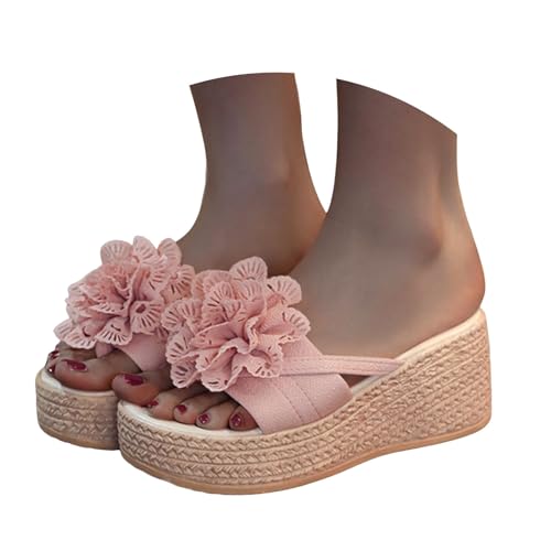 Flip-Flops mit Keilabsatz für Damen, 3D-Blume, Slipper, hoher Absatz, elegante Zehensandalen, Sommer, lässig, rückenfrei, Strandpantoffeln, hellrosa, 37.5 EU Flip-Flops mit Keilabsatz für Damen, 3D-Blume, Slipper, hoher Absatz, elegante Zehensandalen, Sommer, lässig, rückenfrei, Strandpantoffeln, hellrosa, 37.5 EU von Generisch