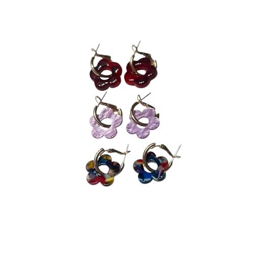 Floral Charm Creolen 3er Pack Goldfarbenes Metall mehrere Farben, Einheitsgröße, Metall, Kein Edelstein von Generisch