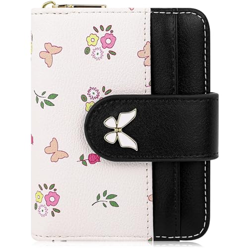 Floral Damen Geldbörse mit Ausweisfenster & Kartenfächern - Kleine Schmetterling Clutch Geldbörse in Grün Design mit Reißverschluss (Klassischer Stil), Schwarz , 11.5*9*3cm, Klassisch von Generisch