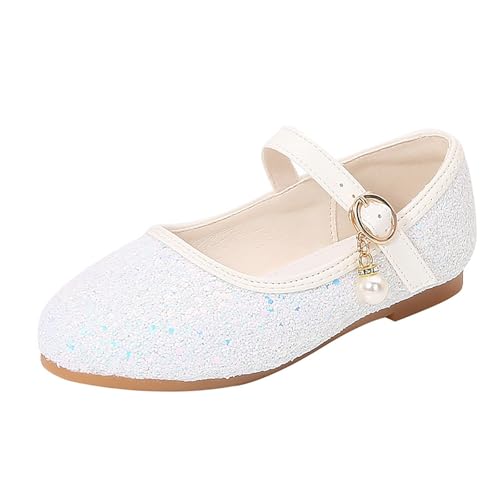 Flower Girls Dress Shoes Toddler Kids Wedding Heel Shoes Glitter Flat Shoes Sandale (White, 29 Big Kids) von Generisch