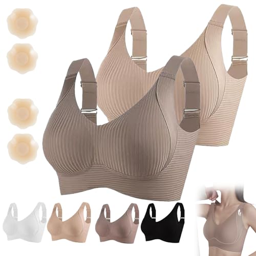 Flowomen BH Damen Solid Vierreihiger Verstellbarer Drahtloser BH Flowomen BHs für Frauen BHs Ohne Bügel Volle Unterstützung, 2 Stück - A, L von Generisch