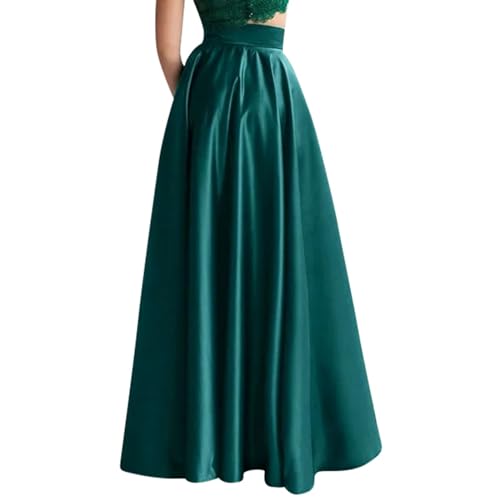 Flowy Abendröcke aus Satin, A-Linie, extra lang, hohe Taille, einfarbig, lässig, lockere Passform, Kleid für Damen, Sommer, lange Kleider, elegante süße Röcke, Maxiröcke, Herbstmantel, langer von Generisch