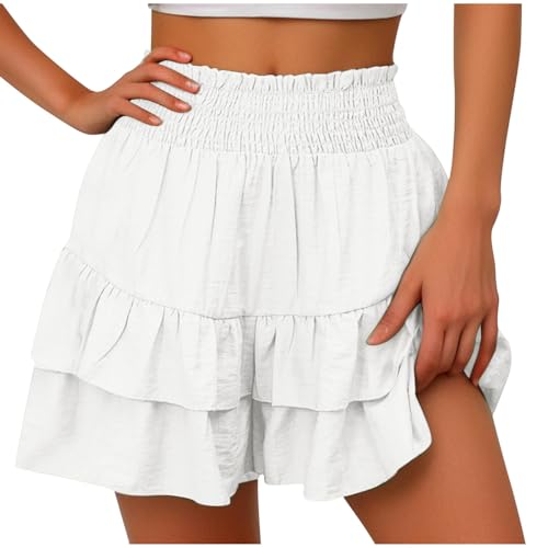 Flowy Shorts Damen 2-in-1-Laufshorts Rüschen High Waisted Mini-Röcke Lässige Strandshorts Sommer Teen Gilrs Tennisshorts mit Floralem Plisseesaum Elegant Kurze Hose von Generisch