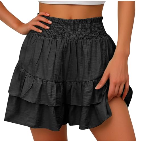 Flowy Shorts Damen 2-in-1-Laufshorts Rüschen High Waisted Mini-Röcke Lässige Strandshorts Sommer Teen Gilrs Tennisshorts mit Floralem Plisseesaum Elegant Kurze Hose von Generisch