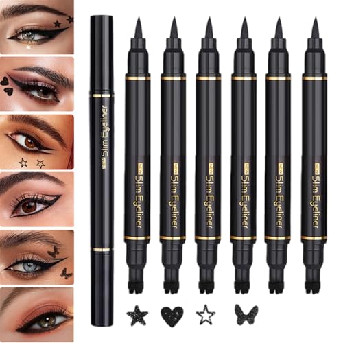 Flüssiger Eyeliner Stift | Doppelkopf Eyeliner Stempel Set,6 Stück Wasserdicht Verwischfest Kosmetik Für Reise Bühne Auftritt Cosplay von Generisch